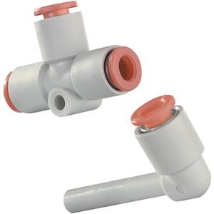 SMC Pneumatics Fitting; Tee; 1/4" Tube OD; 1/4 R/Rc Port; White; Nickel-Plated Brass Body